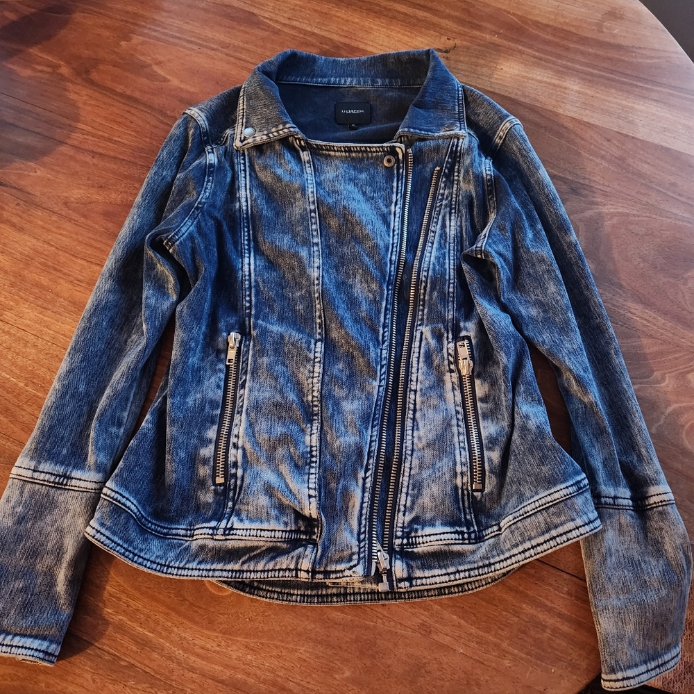 Liverpool Moto Denim Look Stretchy Jacket Size Medium - Picture 5 of 10